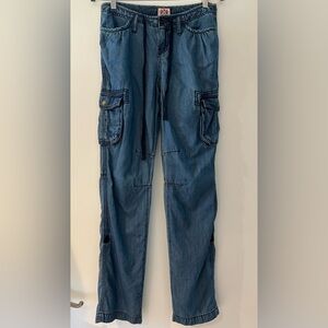 Juicy Couture Cargo Pants Blue Lyocell Cotton Blend Low Rise Roll Tab Hem Size M